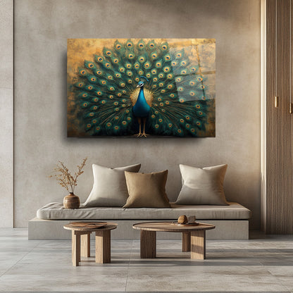 Gold Yeşil Tavus Kuşu Cam Tablo