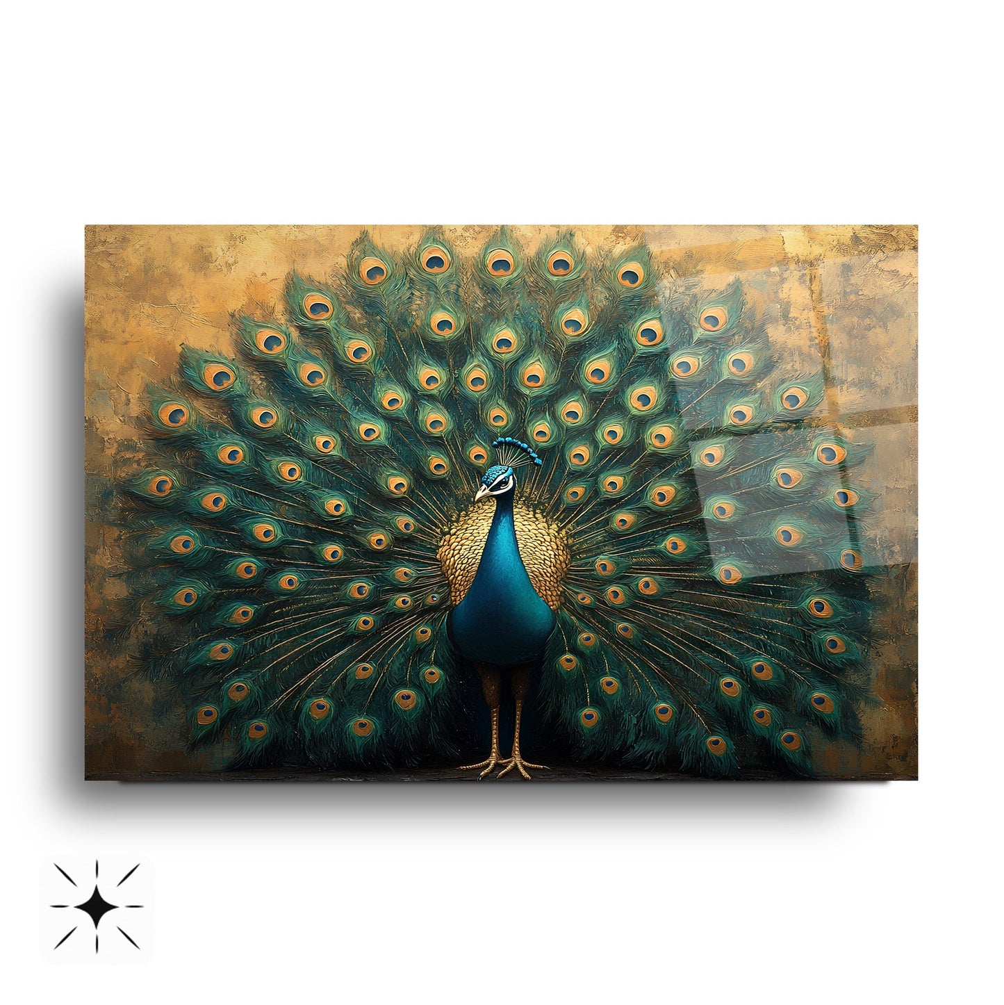 Gold Yeşil Tavus Kuşu Cam Tablo