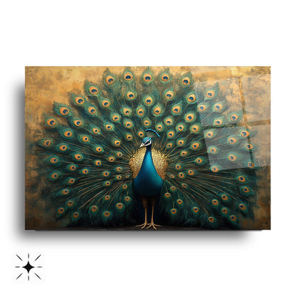 Gold Yeşil Tavus Kuşu Cam Tablo