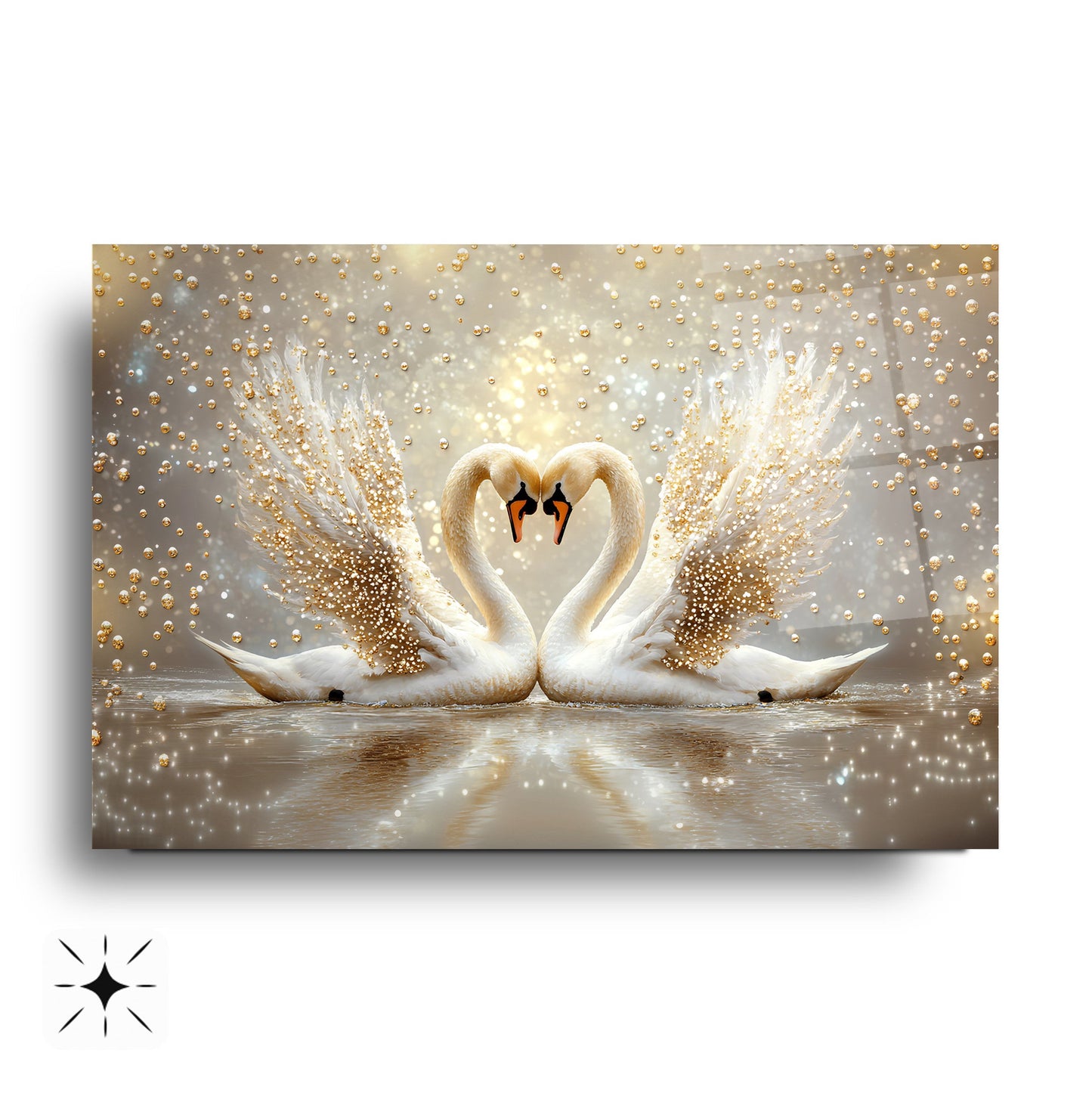 İnci Gold Detaylı Kuğular Cam Tablo