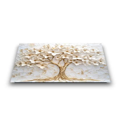 Gold Beyaz Hayat Ağacı Cam Tablo
