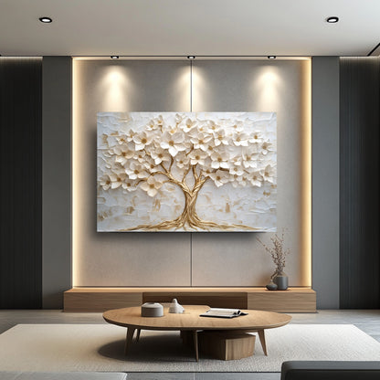 Gold Beyaz Hayat Ağacı Cam Tablo