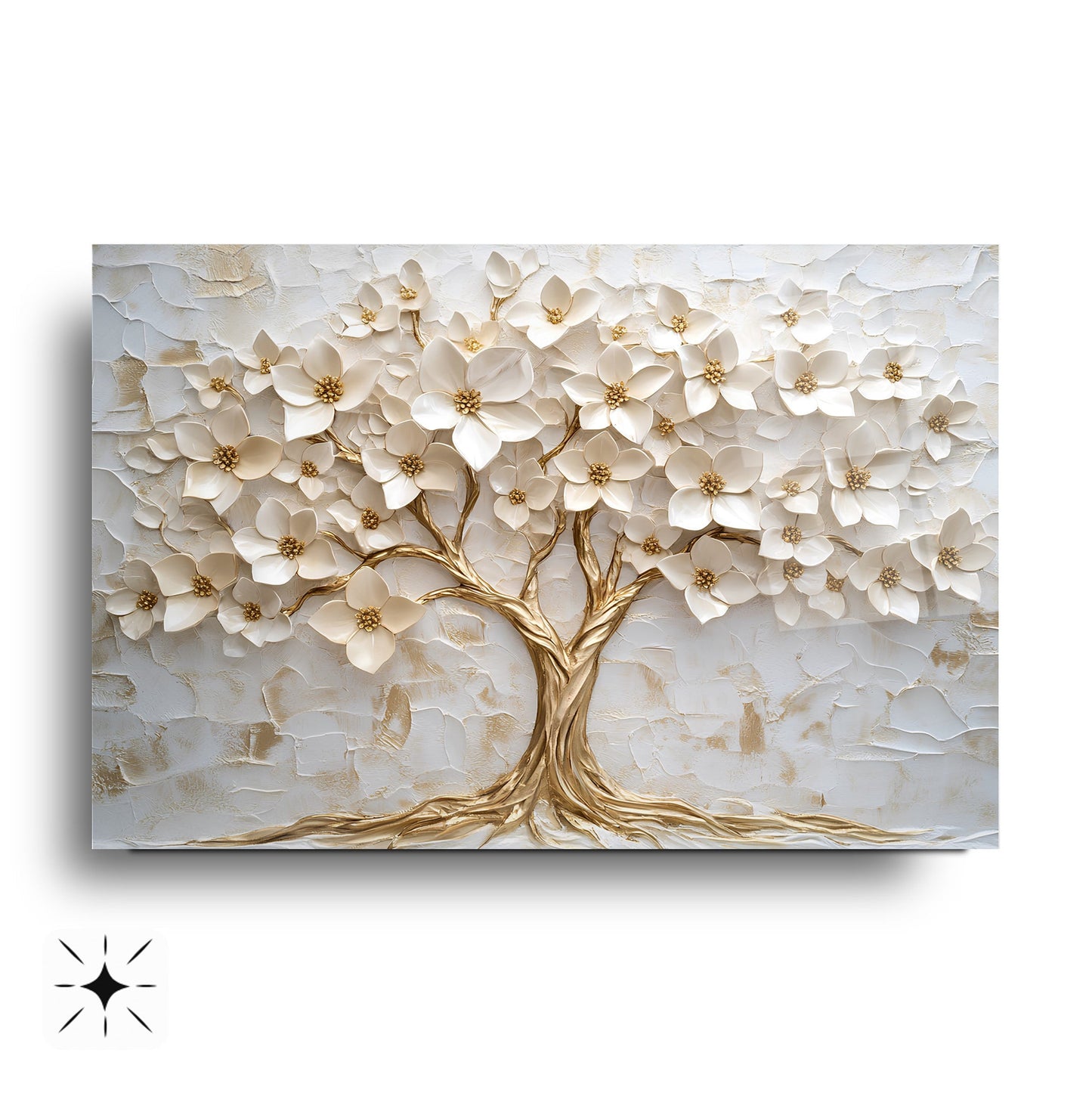 Gold Beyaz Hayat Ağacı Cam Tablo
