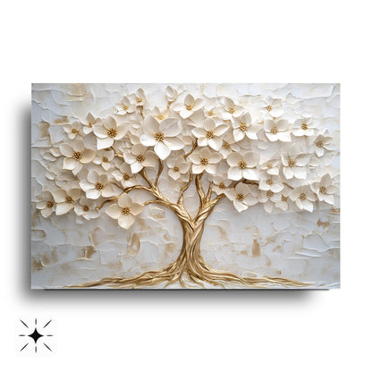 Gold Beyaz Hayat Ağacı Cam Tablo