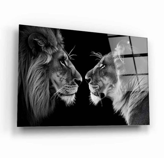 Erkek ve Dişi Aslan Cam Tablo
