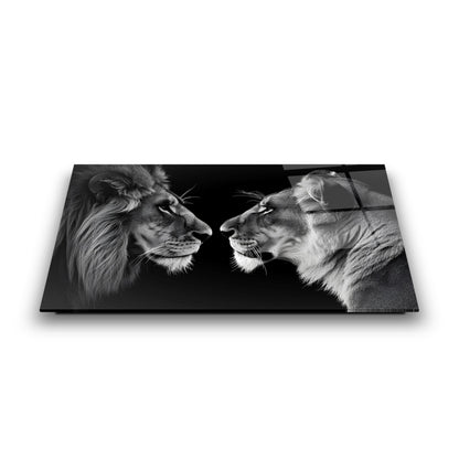 Erkek ve Dişi Aslan Cam Tablo
