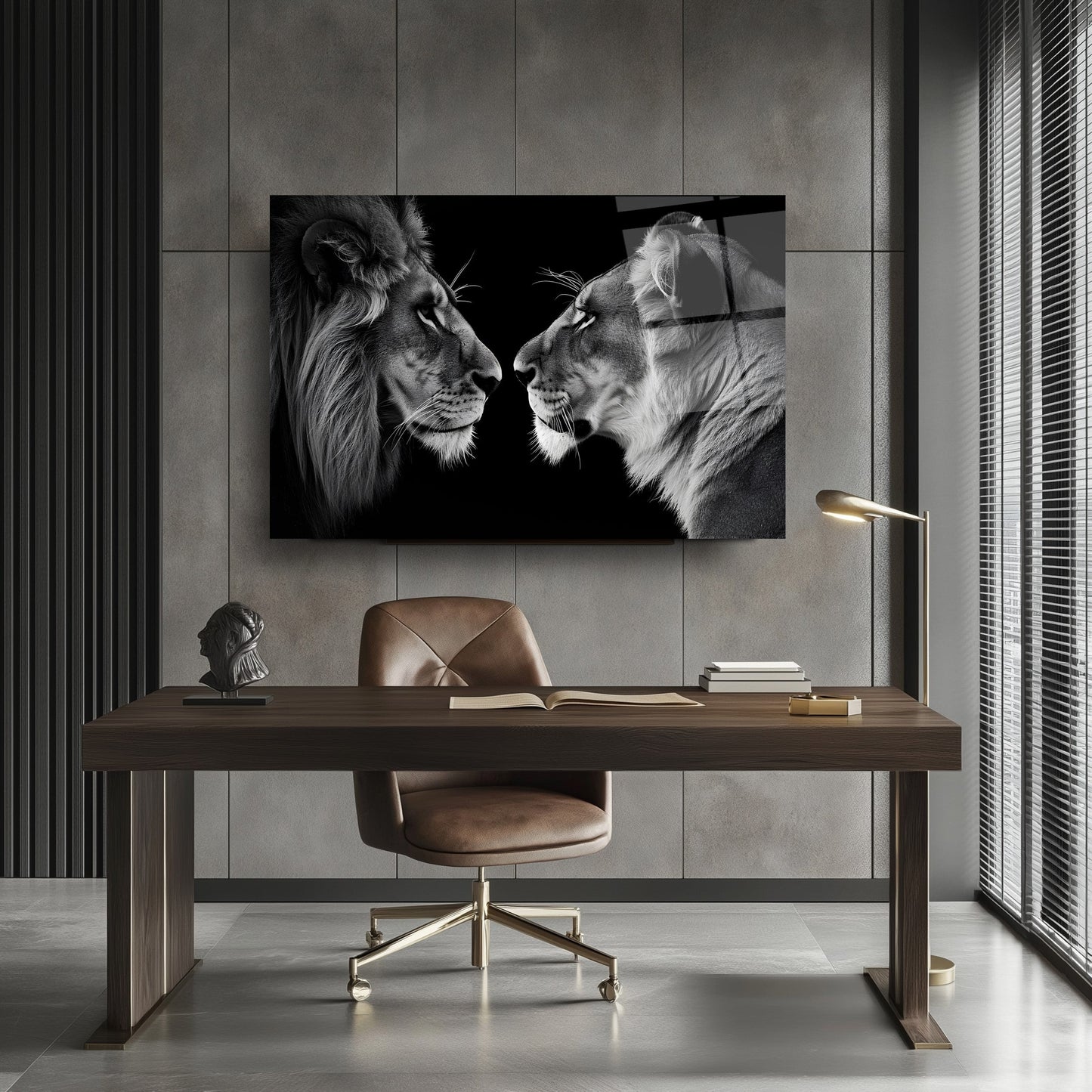 Erkek ve Dişi Aslan Cam Tablo