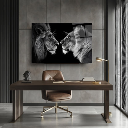 Erkek ve Dişi Aslan Cam Tablo