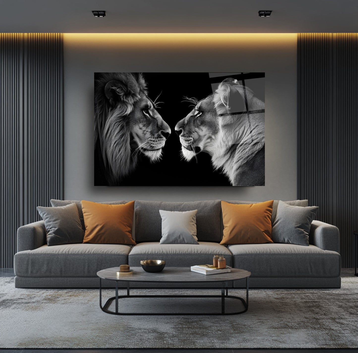Erkek ve Dişi Aslan Cam Tablo