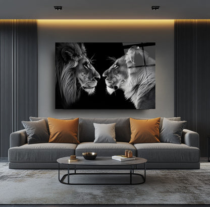 Erkek ve Dişi Aslan Cam Tablo