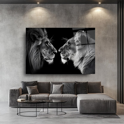 Erkek ve Dişi Aslan Cam Tablo