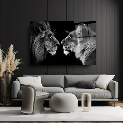 Erkek ve Dişi Aslan Cam Tablo