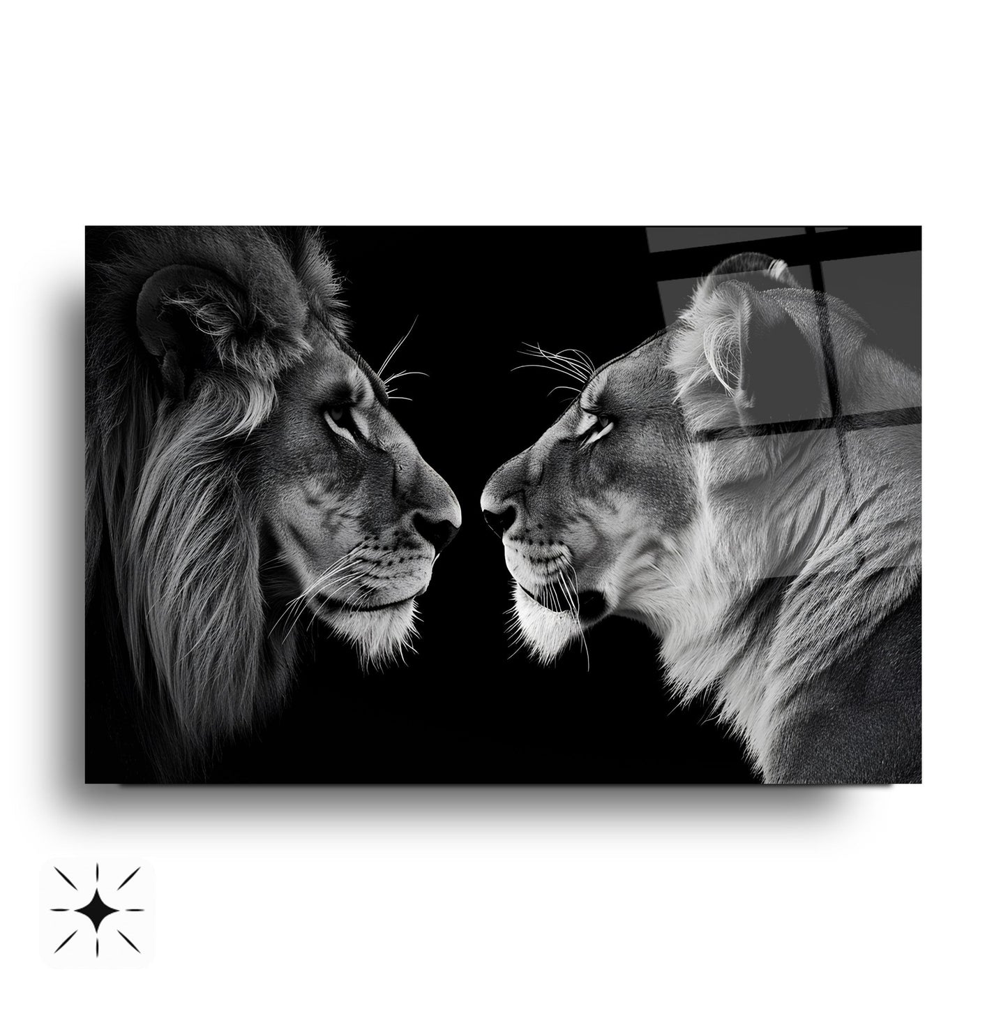Erkek ve Dişi Aslan Cam Tablo
