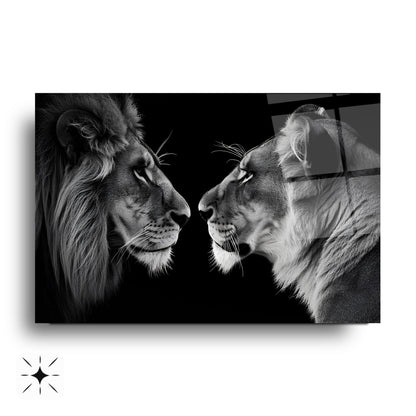 Erkek ve Dişi Aslan Cam Tablo