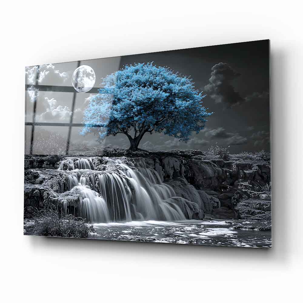 Mavi Hayat Ağacı Cam Tablo