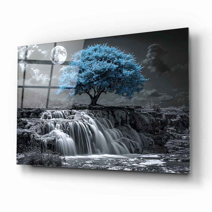 Mavi Hayat Ağacı Cam Tablo