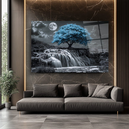 Mavi Hayat Ağacı Cam Tablo