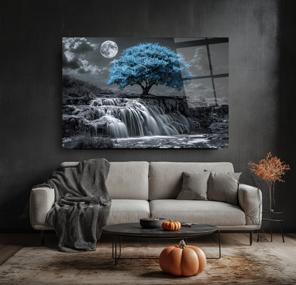 Mavi Hayat Ağacı Cam Tablo