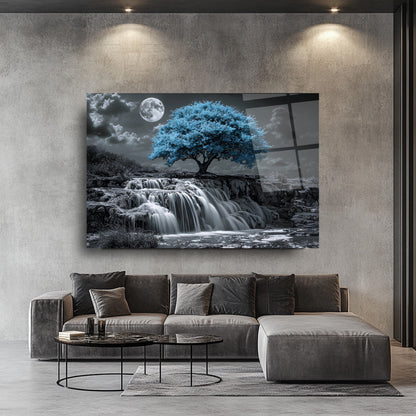 Mavi Hayat Ağacı Cam Tablo