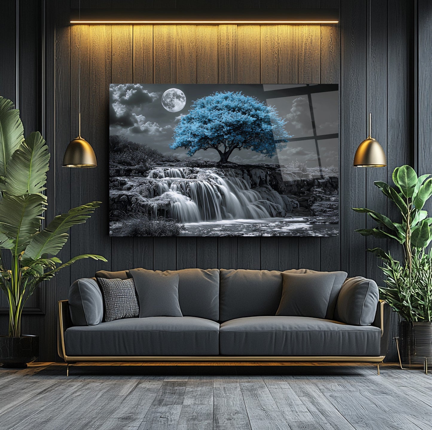 Mavi Hayat Ağacı Cam Tablo