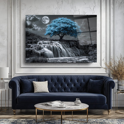 Mavi Hayat Ağacı Cam Tablo