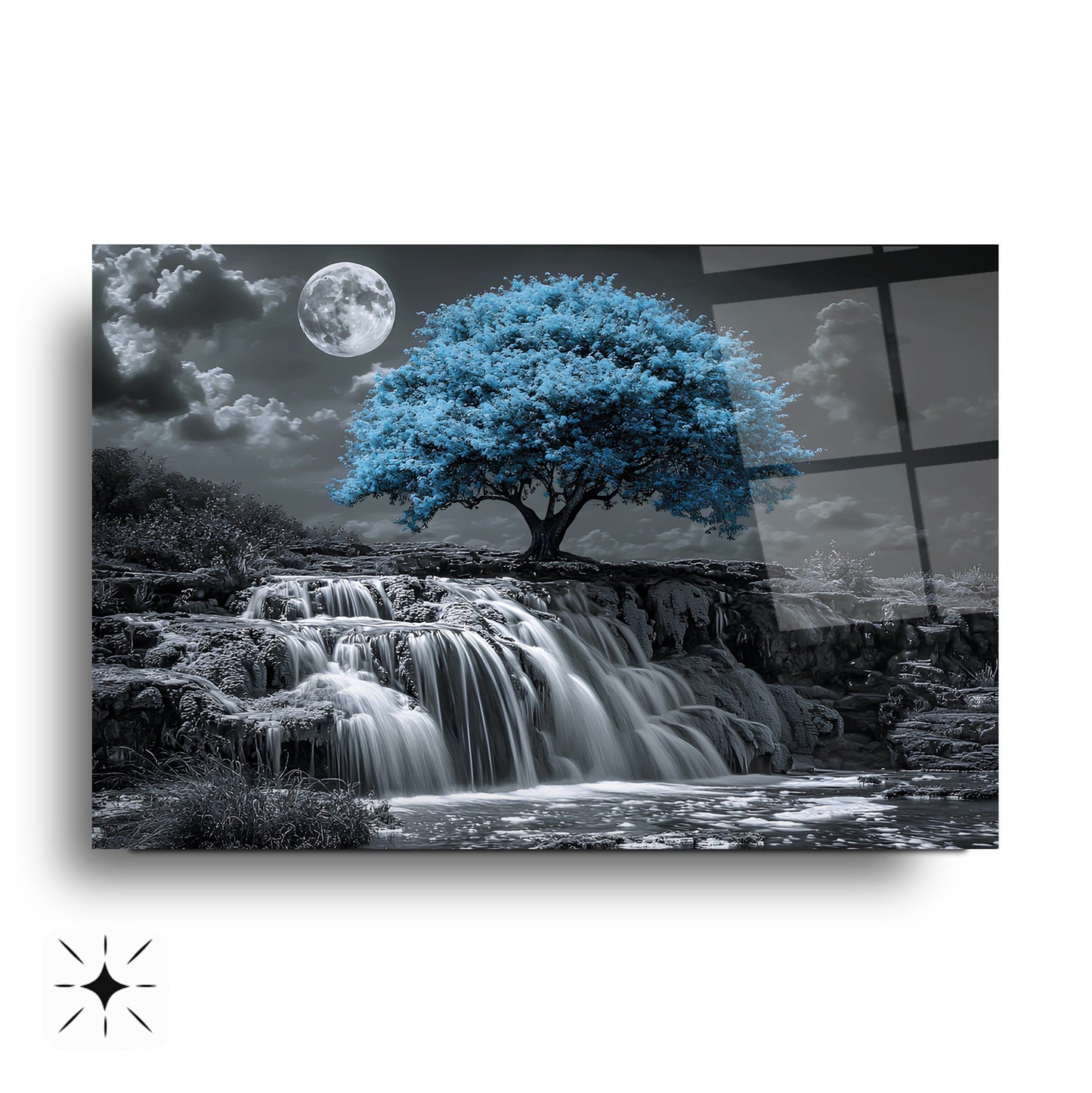 Mavi Hayat Ağacı Cam Tablo