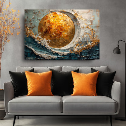 Denizde Gold Güneş Manzarası Cam Tablo