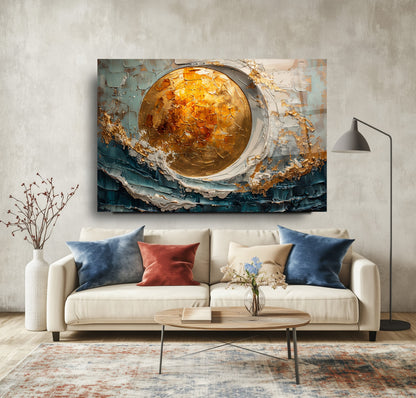 Denizde Gold Güneş Manzarası Cam Tablo