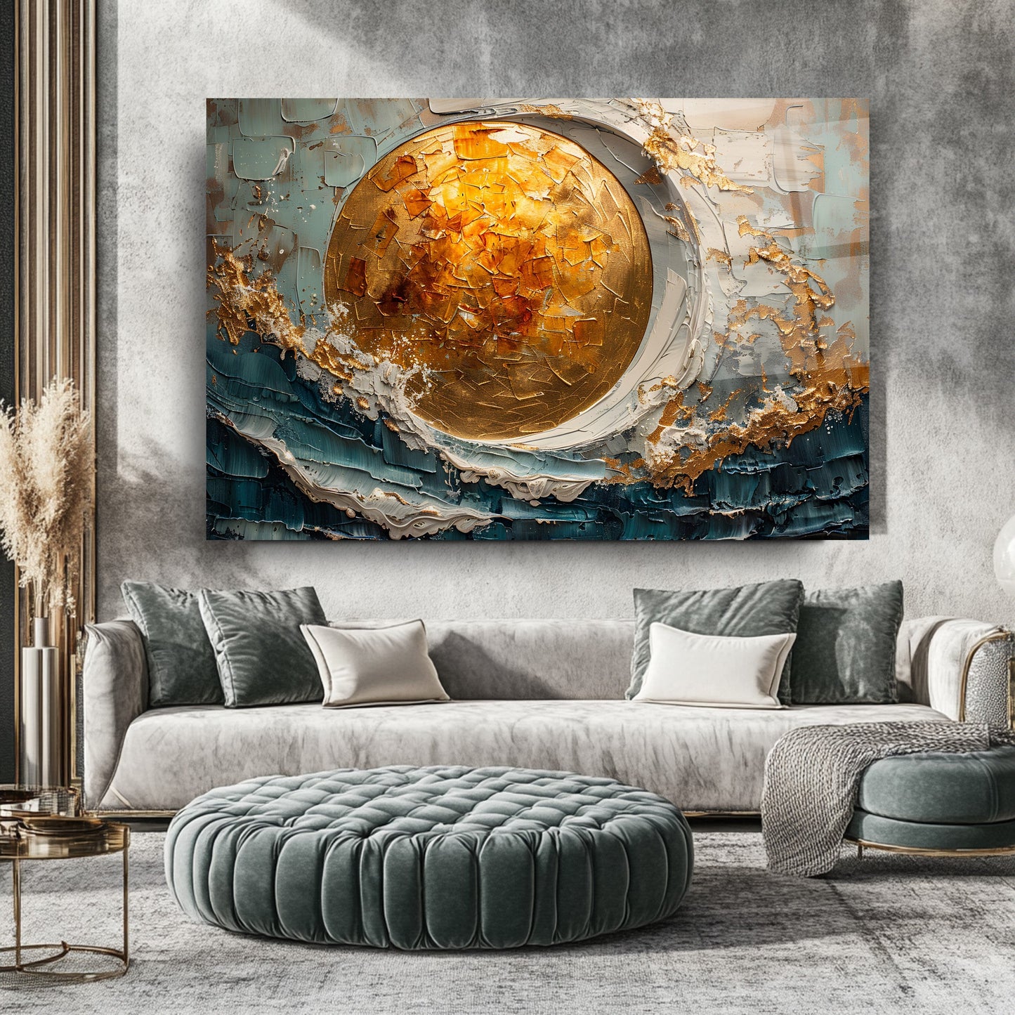 Denizde Gold Güneş Manzarası Cam Tablo