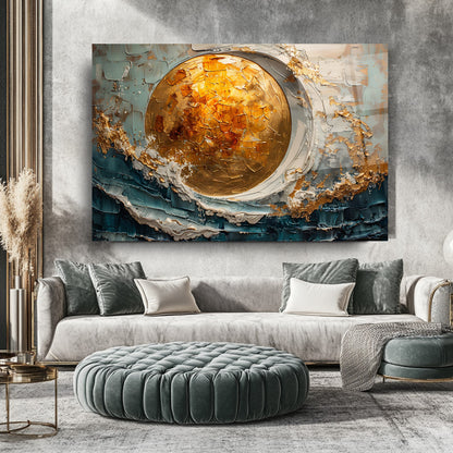 Denizde Gold Güneş Manzarası Cam Tablo