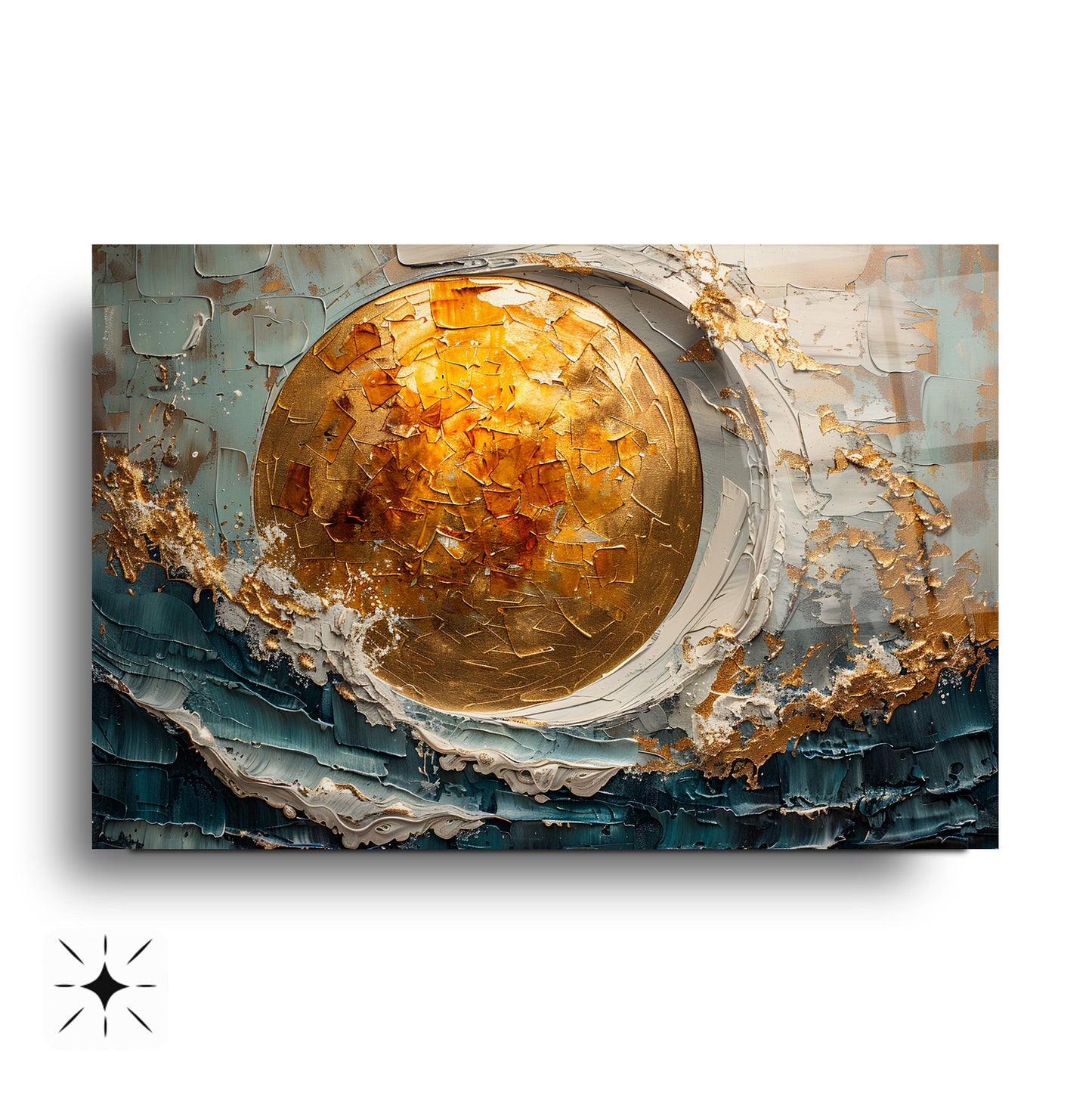 Denizde Gold Güneş Manzarası Cam Tablo