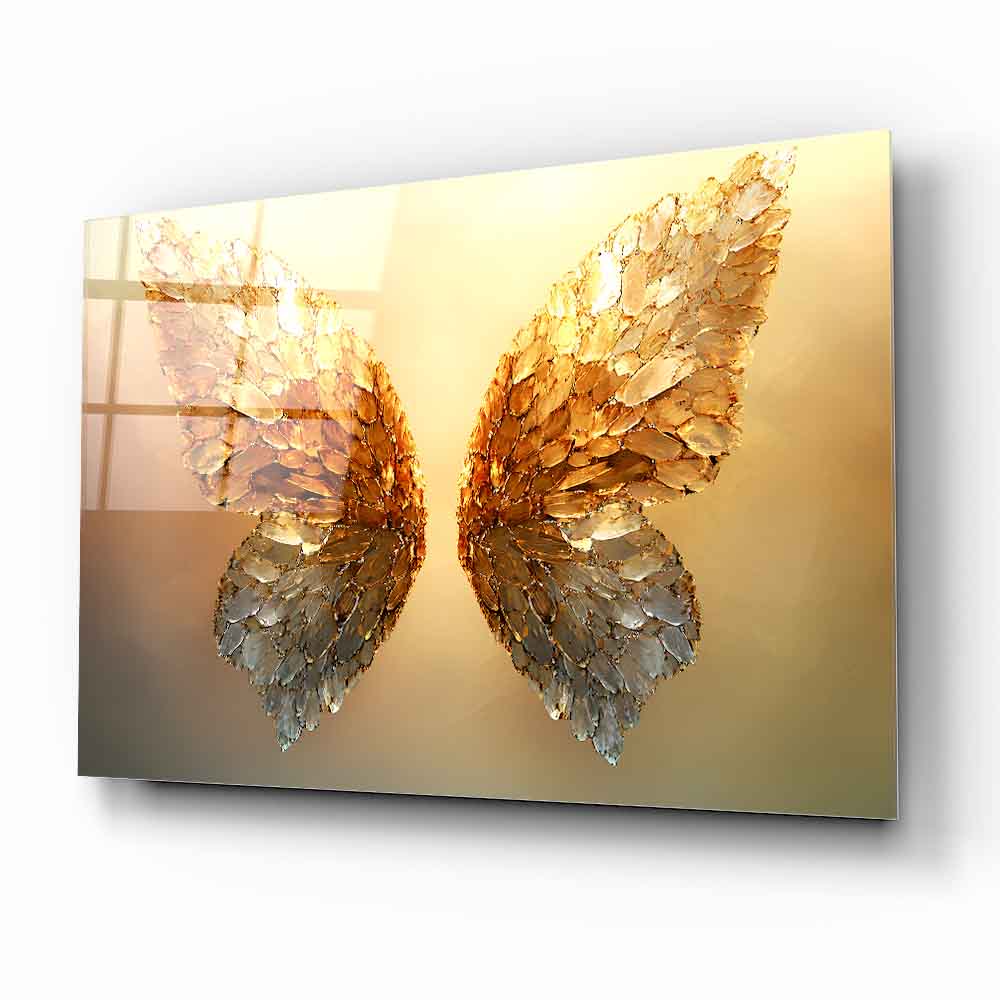 Gold Kelebek Kanatları Cam Tablo