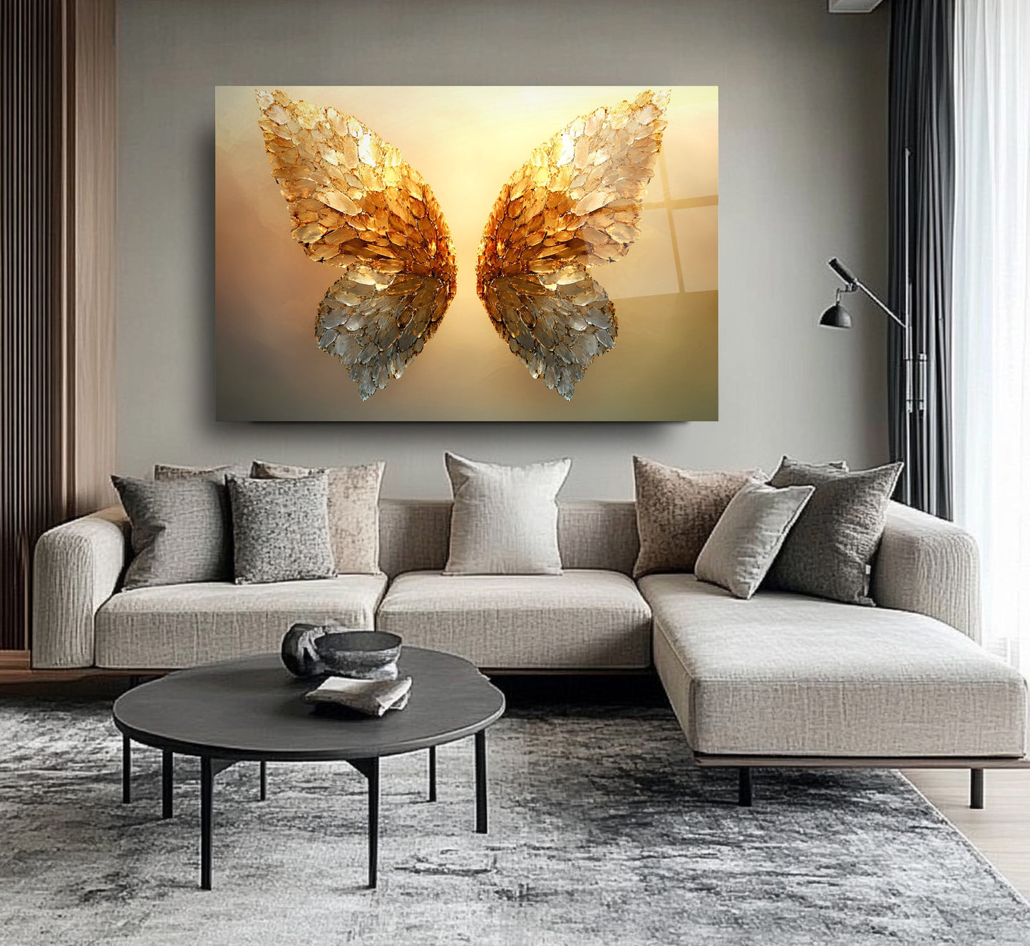Gold Kelebek Kanatları Cam Tablo