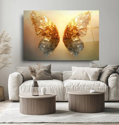 Gold Kelebek Kanatları Cam Tablo
