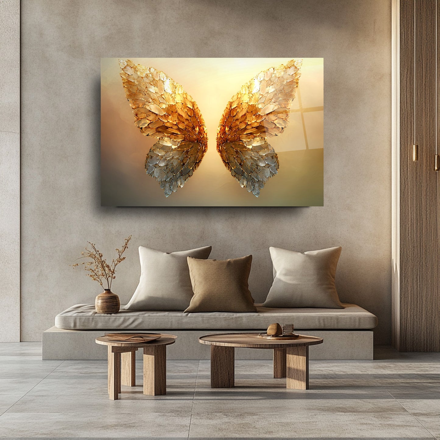 Gold Kelebek Kanatları Cam Tablo