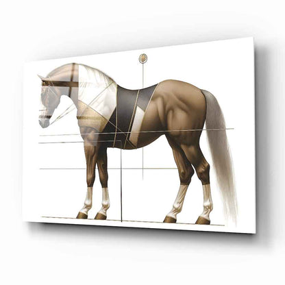 Gold Detaylı Kahverengi At Cam Tablo