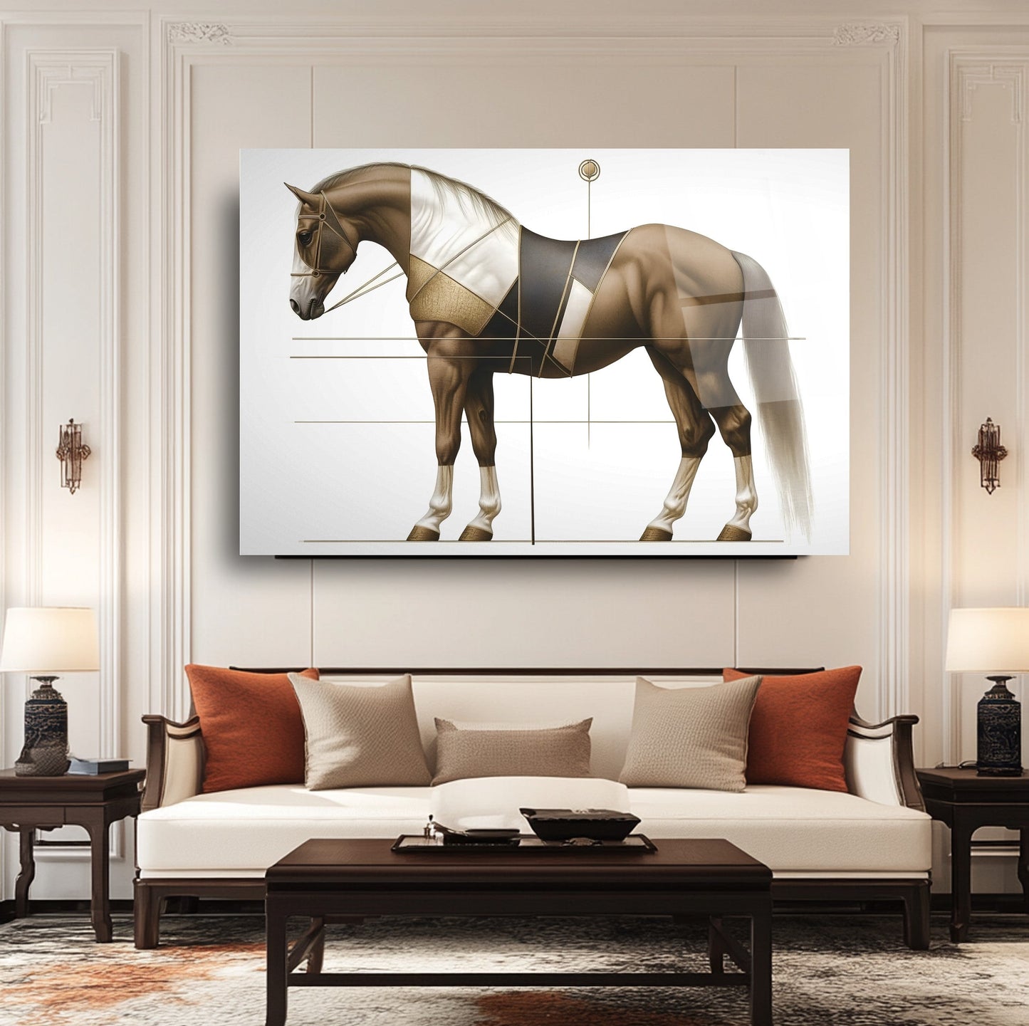 Gold Detaylı Kahverengi At Cam Tablo
