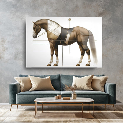 Gold Detaylı Kahverengi At Cam Tablo