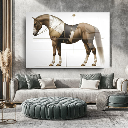 Gold Detaylı Kahverengi At Cam Tablo