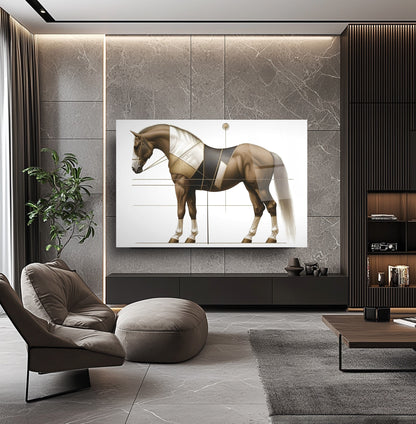 Gold Detaylı Kahverengi At Cam Tablo