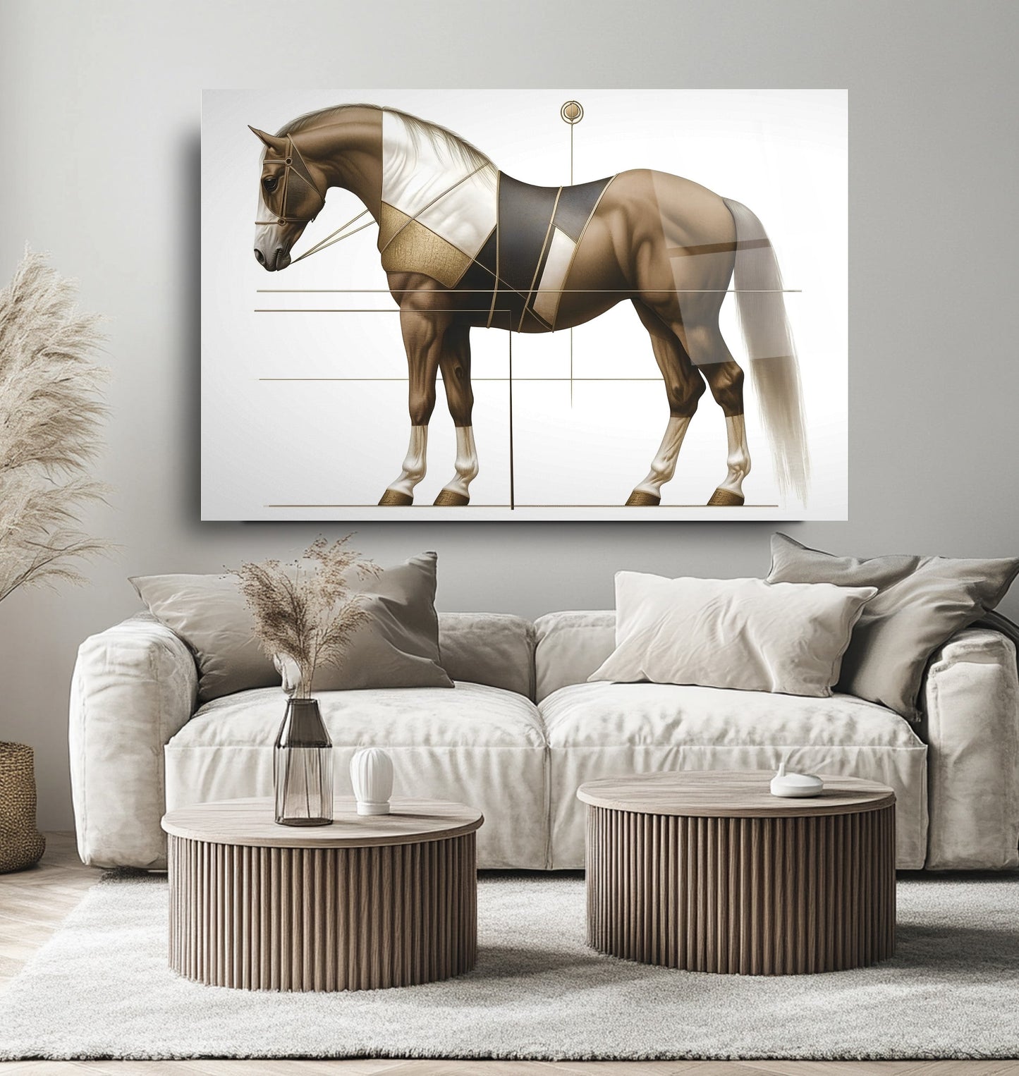 Gold Detaylı Kahverengi At Cam Tablo