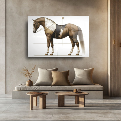 Gold Detaylı Kahverengi At Cam Tablo