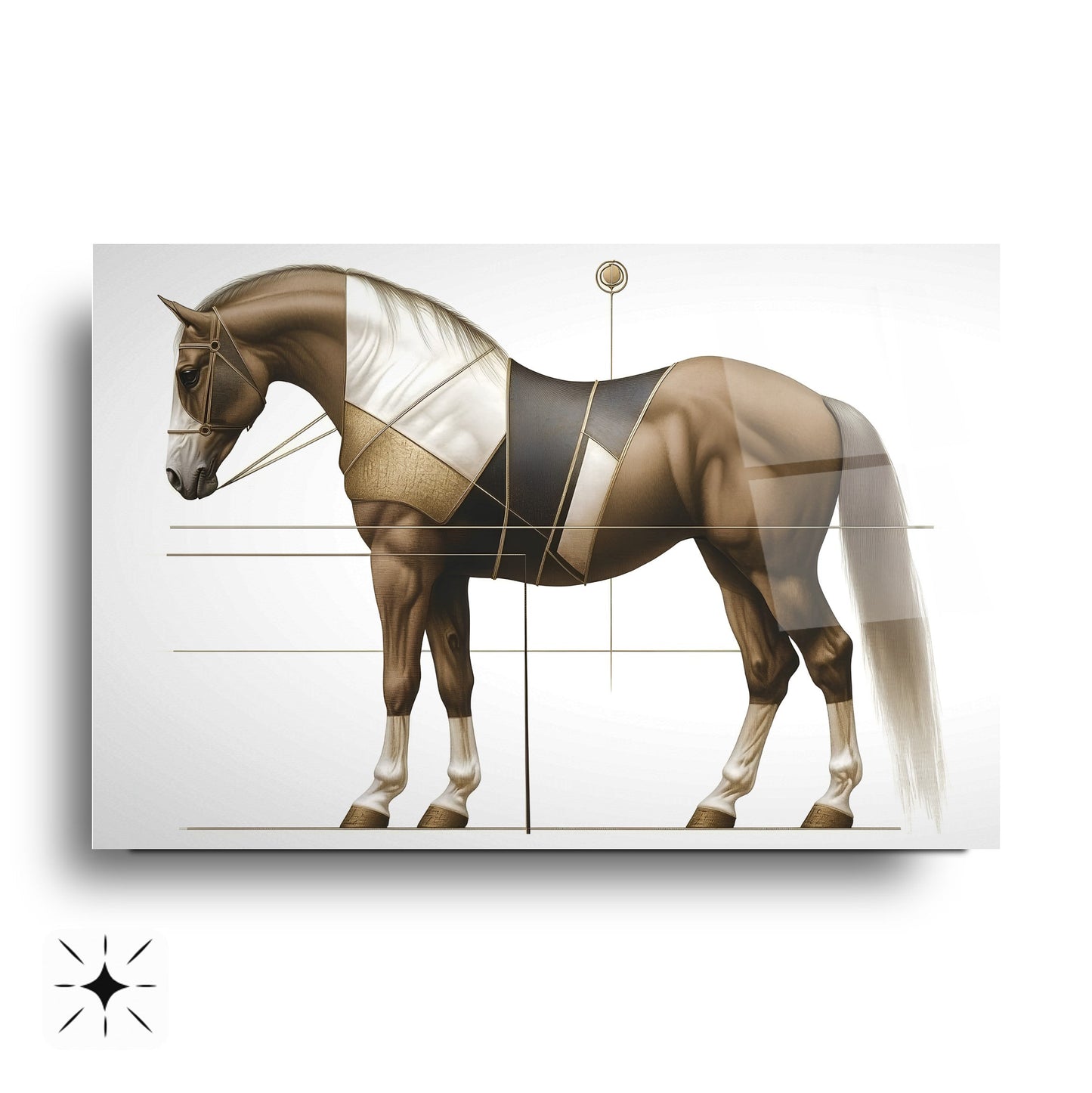 Gold Detaylı Kahverengi At Cam Tablo