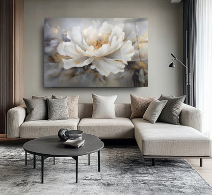 Beyaz Çiçek Cam Tablo