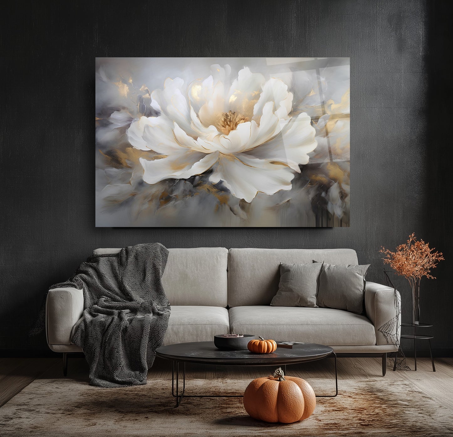 Beyaz Çiçek Cam Tablo