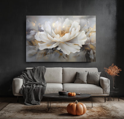 Beyaz Çiçek Cam Tablo