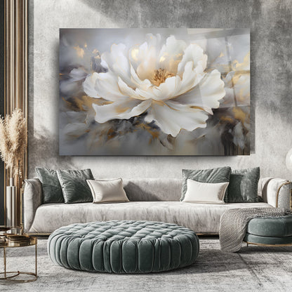 Beyaz Çiçek Cam Tablo