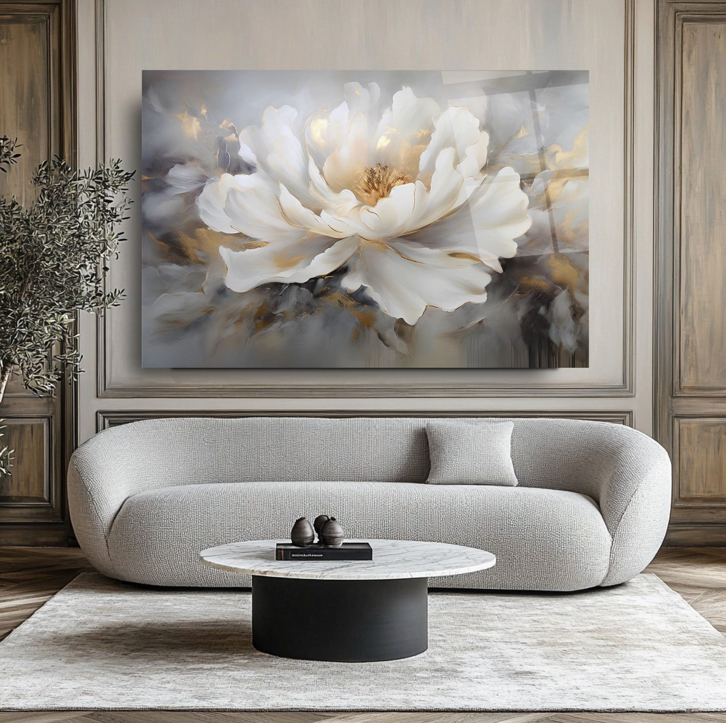 Beyaz Çiçek Cam Tablo