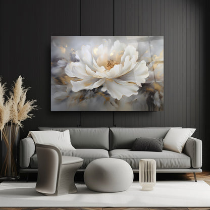 Beyaz Çiçek Cam Tablo