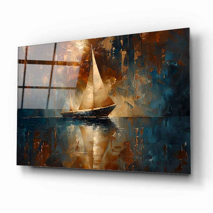 Yelkenli ve Deniz Manzarası Cam Tablo